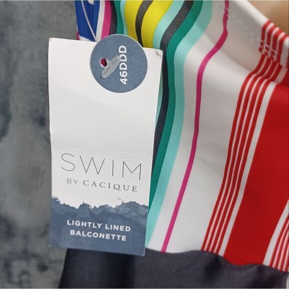 Cacique Swim Lightly Lined Balconette Stripped and Black 46 DDD - Picture 6 of 8